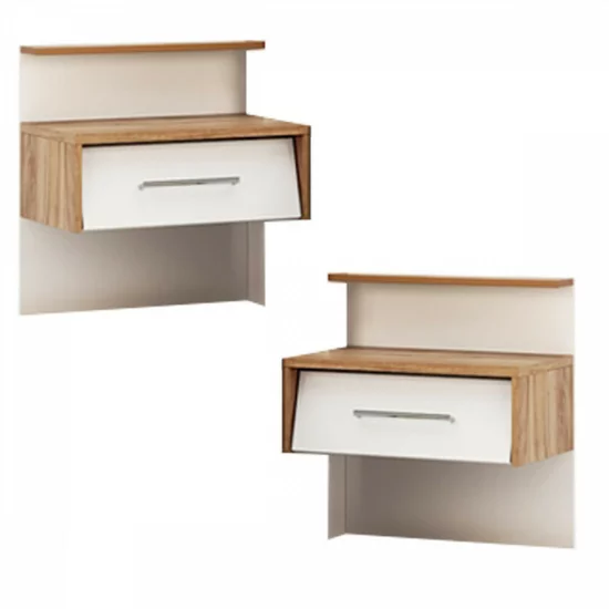 Dormitor Nicky, Set Complet Cu Pat 160x200, Dulap 6 Uși, Comodă Și Noptiere, PAL, Stejar-Alb picture - 16