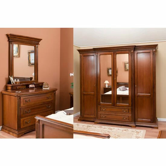 Dormitor Philadelphia din lemn masiv paltin și tei cu intarsii din furnir natural și decor sculptat manual picture - 3