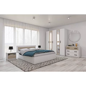 Dormitor Viva, set complet mobilier dormitor, dulap spațios, pat și noptiere incluse, structură PAL melaminat + MDF, 209x120x50 cm, Alb