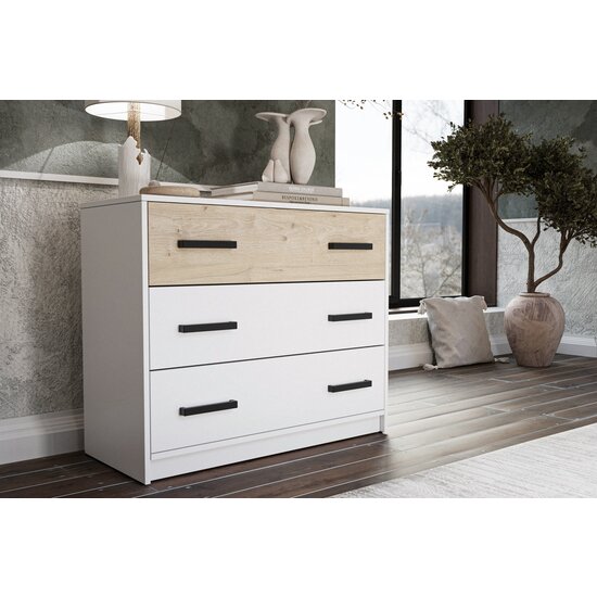 Dormitor Viva, set complet mobilier dormitor, dulap spațios, pat și noptiere incluse, structură PAL melaminat + MDF, 209x120x50 cm, Alb picture - 2