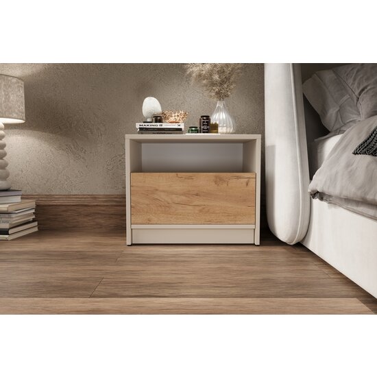 Dormitor Viva, set complet mobilier dormitor, dulap spațios, pat și noptiere incluse, structură PAL melaminat + MDF, 209x120x50 cm, Alb picture - 3