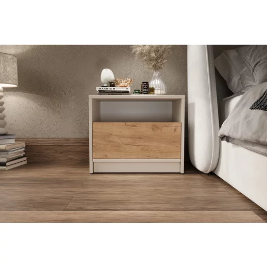 Dormitor Viva, set complet mobilier dormitor, dulap spațios, pat și noptiere incluse, structură PAL melaminat + MDF, 209x120x50 cm, Alb picture - 3