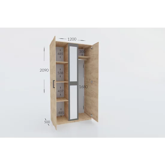 Dormitor Viva, set complet mobilier dormitor, dulap spațios, pat și noptiere incluse, structură PAL melaminat + MDF, 209x120x50 cm, Alb picture - 10