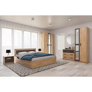 Dormitor Viva, set complet mobilier dormitor, dulap spațios, pat și noptiere incluse, structură PAL melaminat + MDF, 209x120x50 cm, Gold Craft