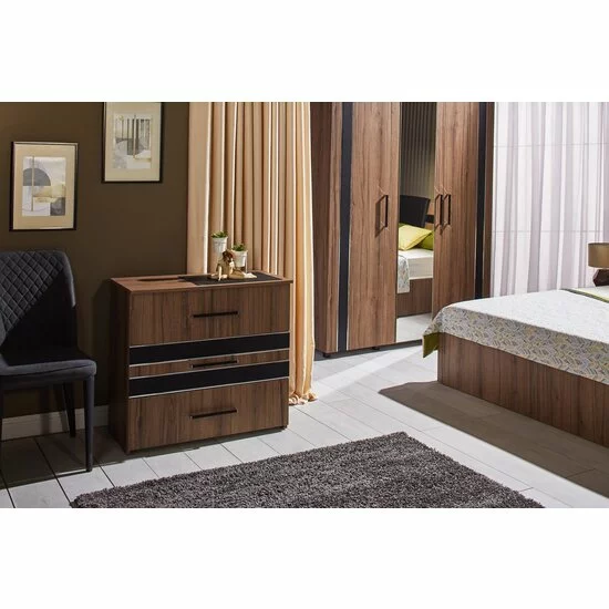 Dormitor Fenix, design tradițional, PAL, pat 160x200 cm, nuc picture - 2