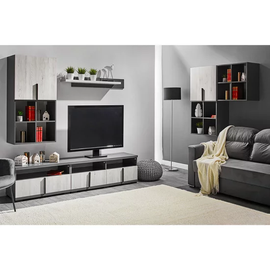 Living Duet, sistem modular compact, PAL melaminat, multiple spații de depozitare, Alb Samoa-Gri picture - 2