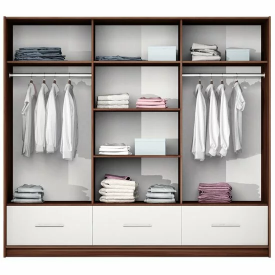 Dulap Amsterdam cu oglindă, uși glisante + iluminare LED, PAL melaminat, 250x61x225 cm, alb picture - 2