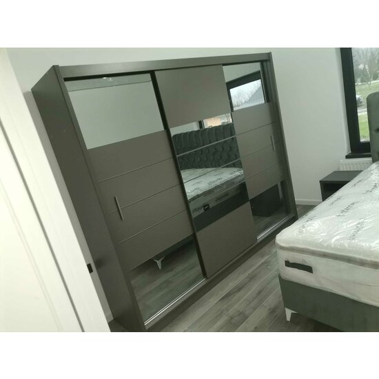 Dulap Aruba 2 cu uși culisante, oglindă mare + design modern, PAL melaminat, 250x61x215 cm, grafit picture - 3