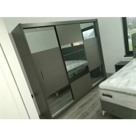 Dulap Aruba 2 cu uși culisante, oglindă mare + design modern, PAL melaminat, 250x61x215 cm, grafit picture - 3