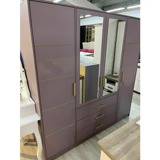 Dulap Bali 2D4 cu oglindă, bară haine, 4 sertare, PAL laminat, 196x58x200 cm, roz picture - 5