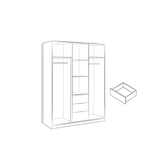 Dulap Bali D3 LUX, uși glisante cu oglindă, 3 sertare spațioase, PAL melaminat, 147x58x200 cm, Alb picture - 3