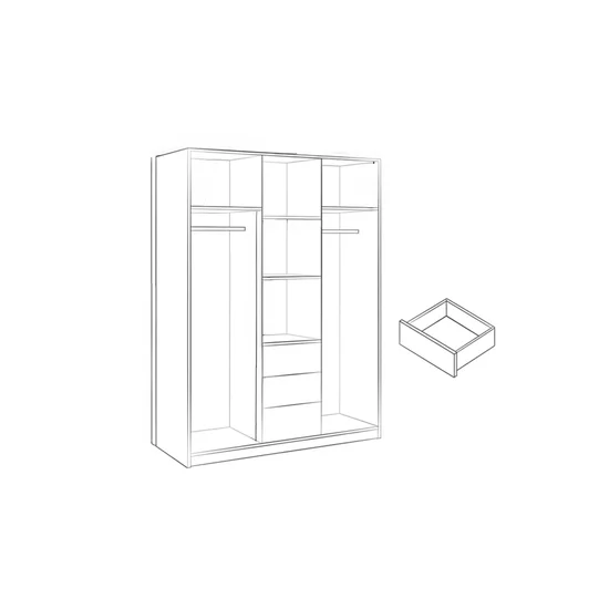 Dulap Bali D3 LUX, uși glisante cu oglindă, 3 sertare spațioase, PAL melaminat, 147x58x200 cm, Alb picture - 3