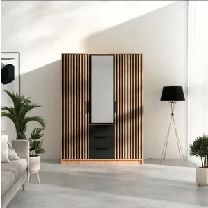 Dulap Bali D3 Lux, oglindă, bară haine, 3 sertare, PAL laminat, 200x147x58 cm, negru