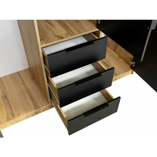 Dulap Bali D3 Lux, oglindă, bară haine, 3 sertare, PAL laminat, 200x147x58 cm, negru picture - 4