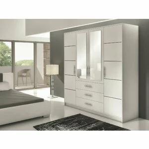 Dulap Bali D4 cu polite si bara umerase din PAL, 196x58x200 cm, alb