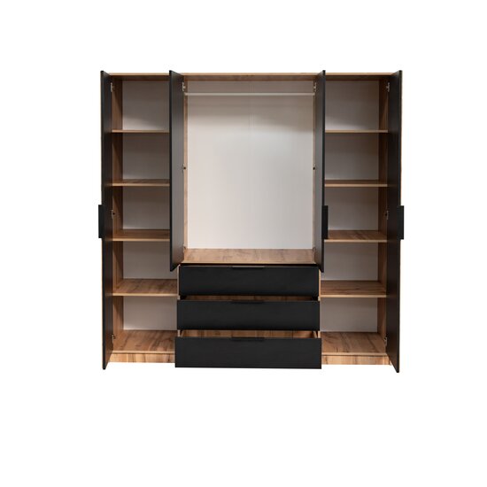 Dulap Bali D4 Lux, oglindă, bară haine, 4 sertare, PAL laminat, 196x58x200 cm, wotan/cazarny picture - 3