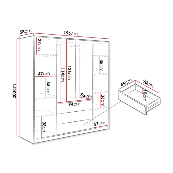 Dulap Bali D4 Lux, 4 uși spațioase, design modern, PAL melaminat, 196x58x200 cm, alb picture - 5