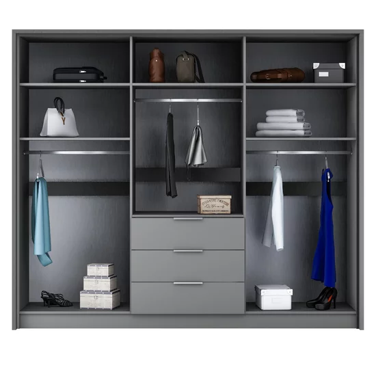 Dulap Bangkok cu uși glisante, structură solidă și PAL melaminat, 255x65x217 cm, grafit picture - 2