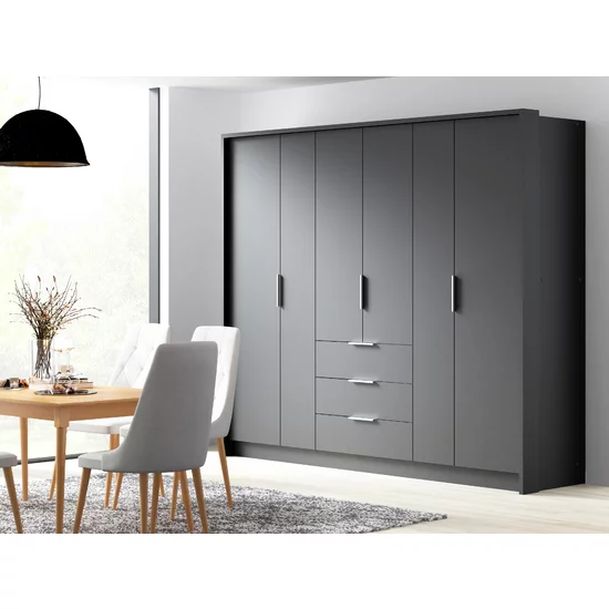 Dulap Bangkok cu uși glisante, structură solidă și PAL melaminat, 255x65x217 cm, grafit picture - 3