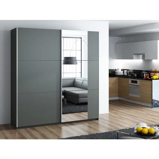 Dulap Bastia cu uși glisante, finisaj mat și design compact, 150x65x215 cm, grafit picture - 3