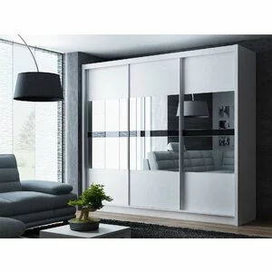 Dulap Batumi cu oglinda si usi glisante din PAL, 250x61x215 cm, alb