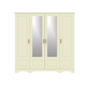 Dulap Boston cu oglindă, 4 uși și 2 sertare, MDF frezat și PAL melaminat, 200x52x205 cm, ivory