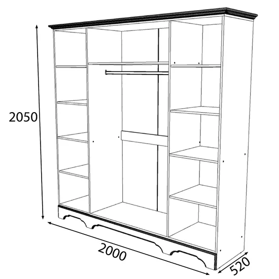 Dulap Boston cu oglindă, 4 uși și 2 sertare, MDF frezat și PAL melaminat, 200x52x205 cm, ivory picture - 2