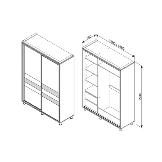 Dulap Cristal cu uși culisante, bară pentru umerașe și sertare, PAL melaminat, 120 cm, fungo picture - 2