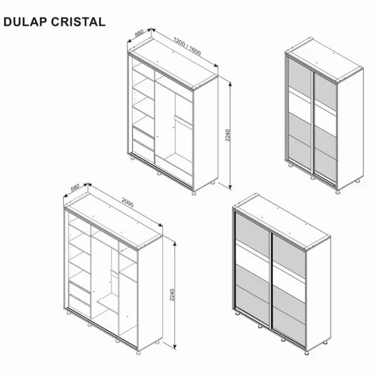 Dulap Cristal cu uși culisante, alb-grafit, 120x224 cm, bara pentru umerașe și sertare, PAL melaminat picture - 4