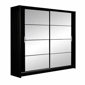 Dulap Dakota cu usi glisante si oglinzi din PAL, 1,60x0,61x2,15 m, negru