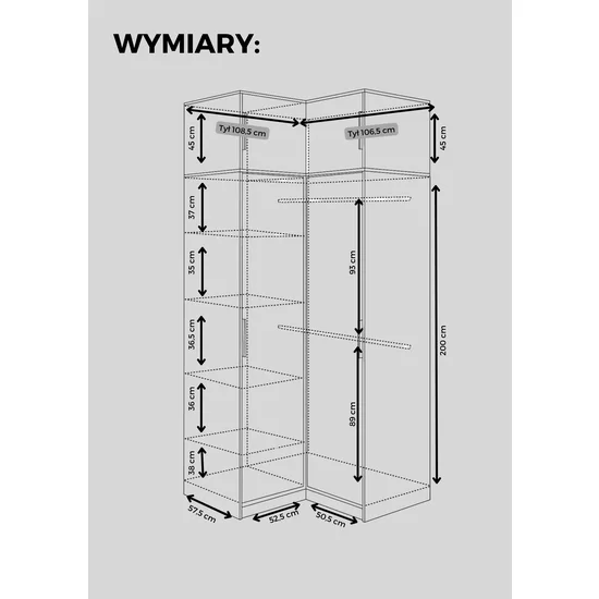 Dulap de colț Bali, design compact pentru optimizarea spațiului, PAL melaminat, 108x57x200 cm, Alb picture - 5