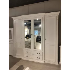 Dulap Diana cu 4 uși, spațiu generos, design clasic, material lemn masiv și MDF, 234x218x68 cm, alb