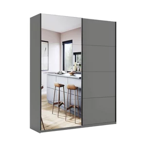 Dulap Dominika cu uși culisante, sistem glisant modern, 211.5x150x61.5 cm, gri