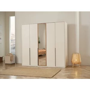 Dulap Eyfel, bej cu 5 usi- 220x210x60 cm, compartimentare eficienta, material pal