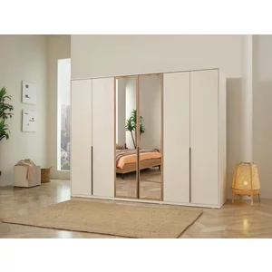 Dulap Eyfel, bej cu 6 usi- 264x210x60 cm, compartimentare eficienta, material pal