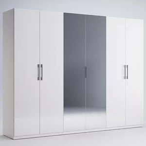 Dulap Family, cu 6 uși, oglindă, PAL/MDF, 268.2x54.6x210.4 cm, Alb