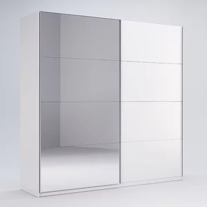 Dulap Family, cu uși culisante și oglindă, PAL/MDF, 250x61.5x211.5 cm, Alb