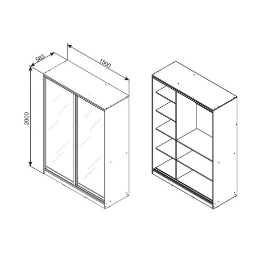 Dulap Happy, Cu 2 Uși Glisante, PAL Melaminat, 150x210 cm, Grafit picture - 5