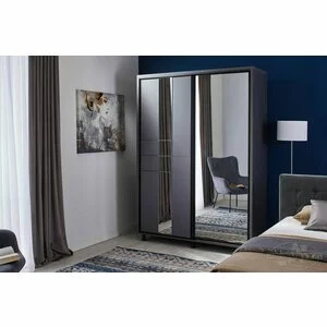Dulap Rio, uși glisante cu oglindă, PAL melaminat, 160x58x224 cm, grafit