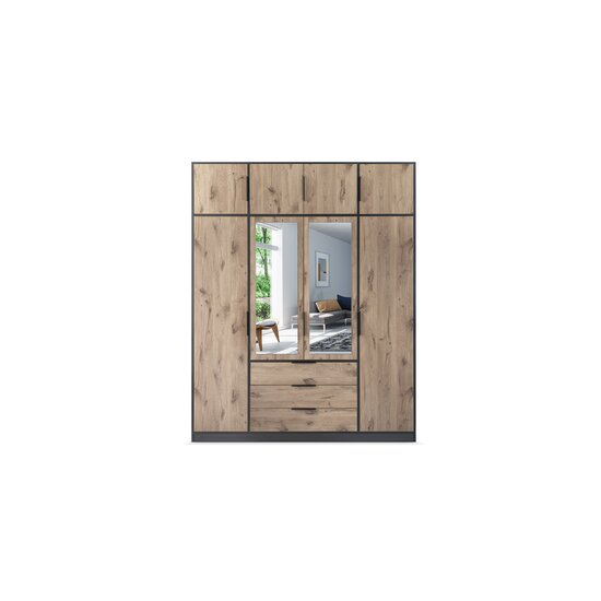 Dulap Lati D4, usi glisante cu feronerie HAFELE, PAL melaminat, 200x196x57 cm, Alb picture - 13