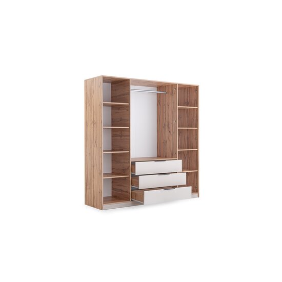 Dulap Lati D4, usi glisante cu feronerie HAFELE, PAL melaminat, 200x196x57 cm, Alb picture - 9