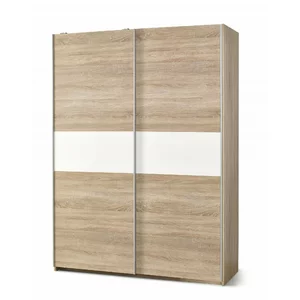 Dulap Lima S1, design modern, PAL laminat lucios, 153x58x205 cm, Sonoma-alb