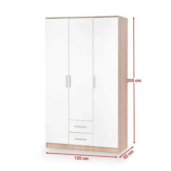 Dulap Lima S3, spațiu generos de depozitare, PAL laminat lucios, 120x52x205 cm, alb-Sonoma picture - 2
