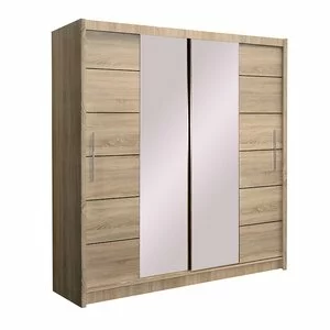 Dulap Lizbona 2 dulap cu usi culisante din pal melaminat cu feronerie de calitate și compartimentare practică, 203x61x215 cm, Sonoma