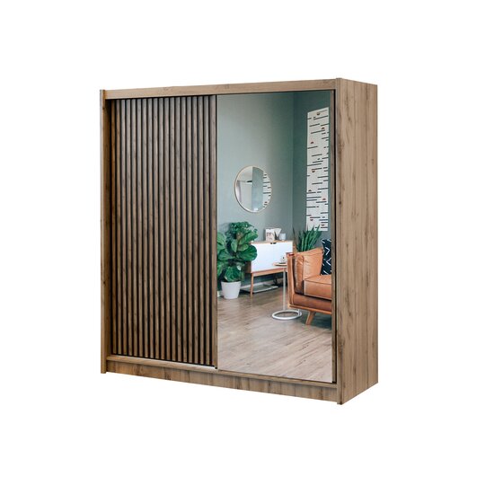 Dulap London cu oglindă, 2 uși glisante, PAL melaminat, 203x60x215 cm, negru picture - 2