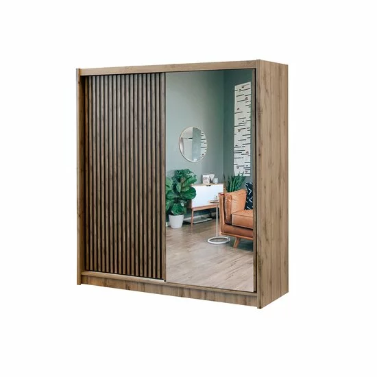 Dulap London cu oglindă, 2 uși glisante, PAL melaminat, 203x60x215 cm, negru picture - 2