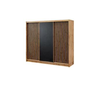 Dulap London, spațiu generos de depozitare, PAL melaminat și uși glisante cu feronerie Hafele, 250x60x215 cm, negru