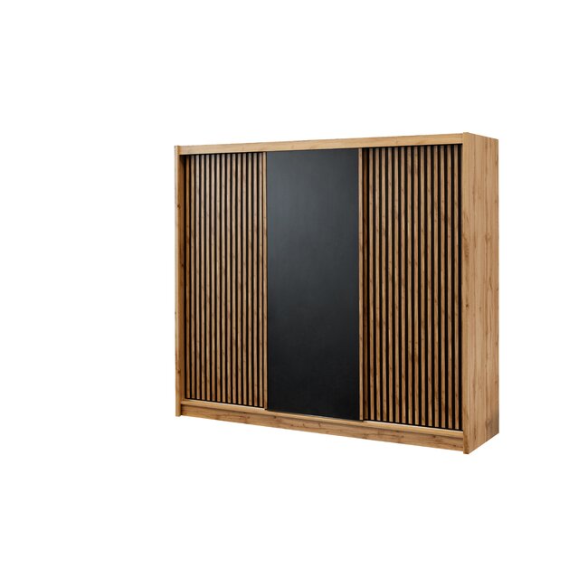 Dulap London, spațiu generos de depozitare, PAL melaminat și uși glisante cu feronerie Hafele, 250x60x215 cm, negru