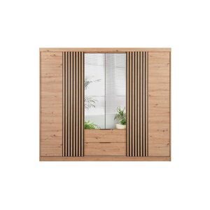 Dulap Majorka, usi culisante cu manere negre, PAL melaminat, 250x213x60 cm, Stejar Artizanal