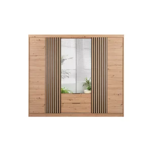 Dulap Majorka, usi culisante cu manere negre, PAL melaminat, 250x213x60 cm, Stejar Artizanal